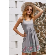 Gray Flower Printed Sleeveless Fit Cover Up 